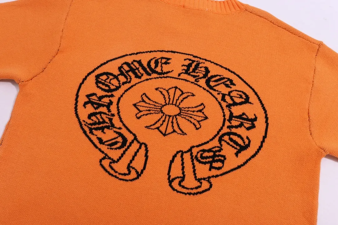 P300 Chrome Hearts Chrome Hearts Classic Horseshoe Round Neck Wool Sweater Color: Orange Black Size: S M L XL XXL